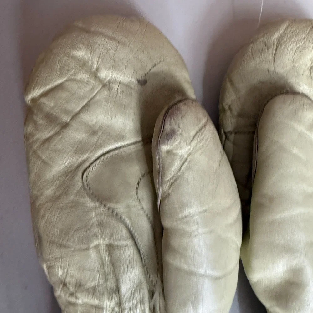 VTG 1980s ARIS Leather Down Filled Ski Mittens Gloves Ladies Medium Warm
